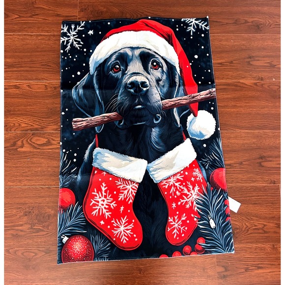 Christmas Black Lab Dog Santa Hat Stockings Holiday Decorative Indoor Rug - Picture 1 of 6